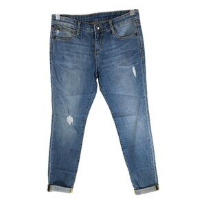 This City Womens Distressed Rolled Cuff Blue Jeans Low Rise 27